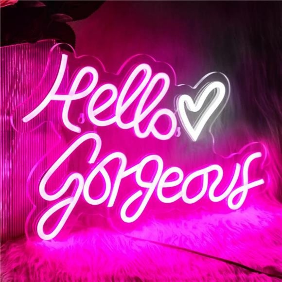 "Hello Gorgeous" Hot Pink Bright Neon LED Wall Sign for Room Decor Cute - Picture 1 of 7